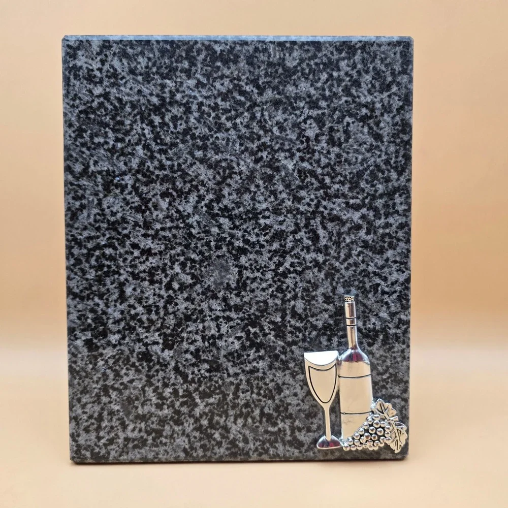 Granite Cheese Board Trivet Wine Bottle Glass Grapes Metal Accent Kitchen‎ Decor